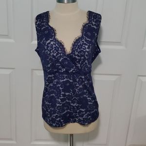 PattyBoutik L Navy Lace Overlay Tank Top